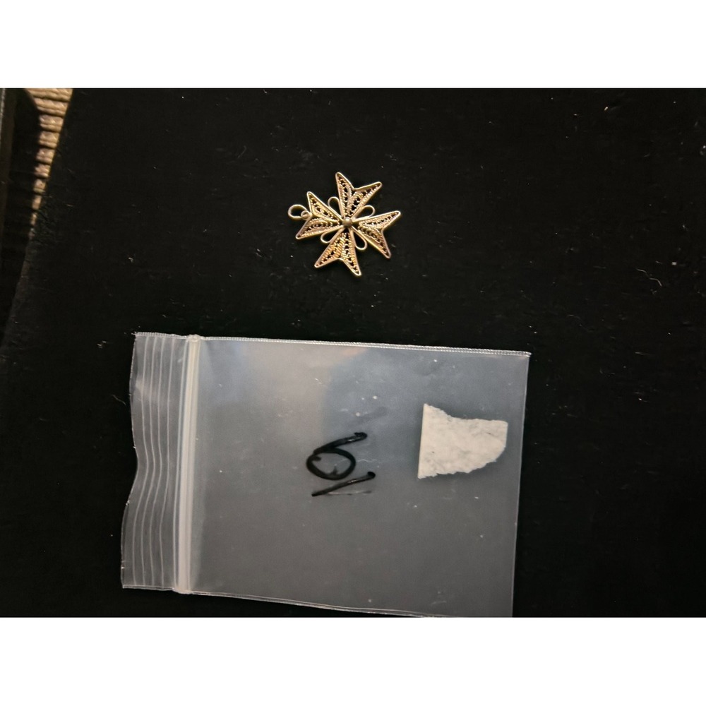 Vintage Maltese Cross Filigree Charm Pendant Gold Tone Cannetille Lace Detail